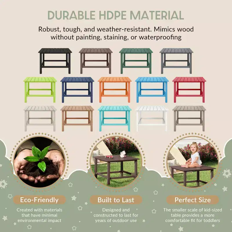 WestinTrends Malibu Arredo per Esterni per Bambini, Tavolo da Pranzo Quadrato da 76 cm in HDPE