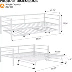 Karl Home Divano Letto Matrimoniale Bianco Twin Size con Rete Estraibile a Scomparsa Letto Matrimoniale in Metallo Resistente con Rete a Scomparsa Nessuna Molla Richiesta