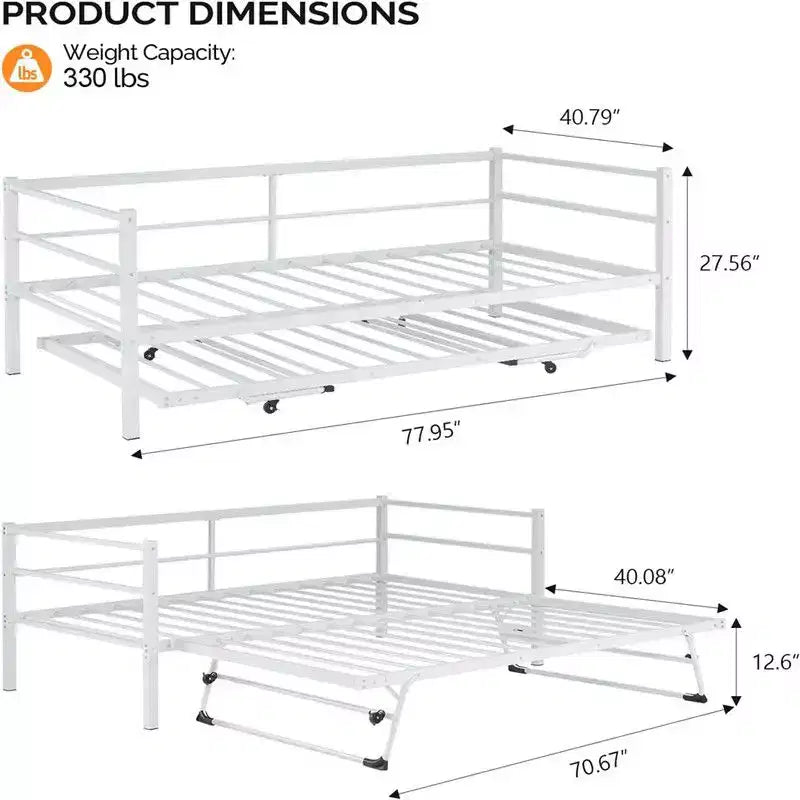 Karl Home Divano Letto Matrimoniale Bianco Twin Size con Rete Estraibile a Scomparsa Letto Matrimoniale in Metallo Resistente con Rete a Scomparsa Nessuna Molla Richiesta