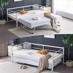Karl Home Divano Letto Matrimoniale Bianco Twin Size con Rete Estraibile a Scomparsa Letto Matrimoniale in Metallo Resistente con Rete a Scomparsa Nessuna Molla Richiesta