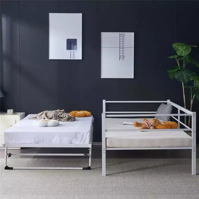 Karl Home Divano Letto Matrimoniale Bianco Twin Size con Rete Estraibile a Scomparsa Letto Matrimoniale in Metallo Resistente con Rete a Scomparsa Nessuna Molla Richiesta