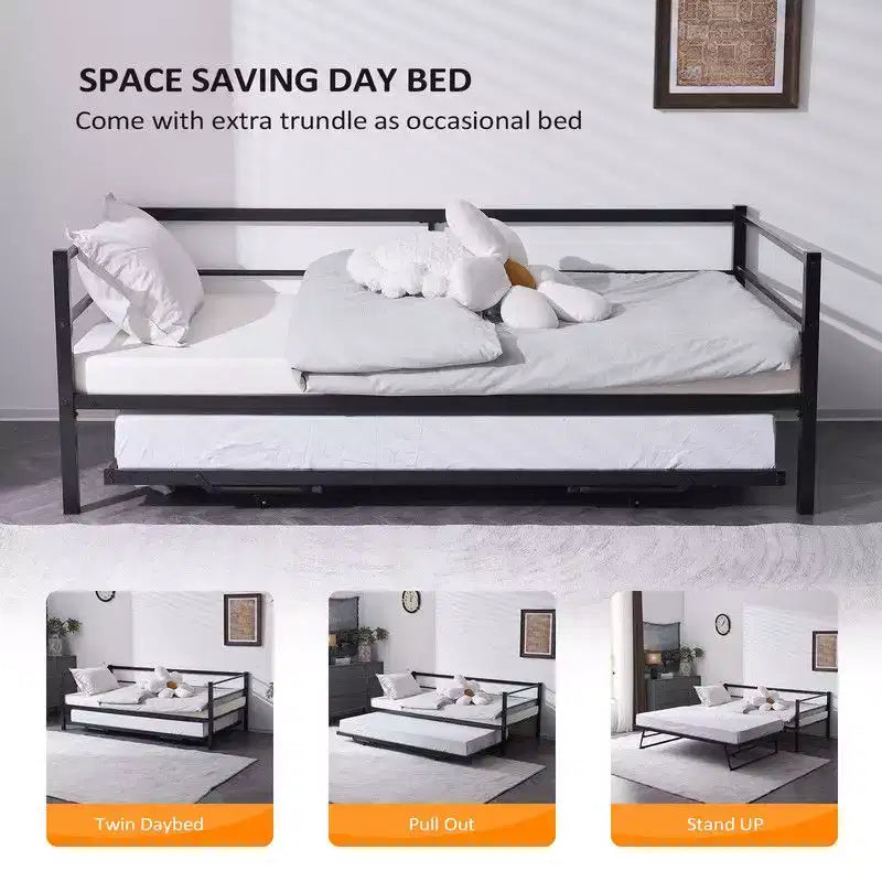 Karl Home Divano Letto Matrimoniale Bianco Twin Size con Rete Estraibile a Scomparsa Letto Matrimoniale in Metallo Resistente con Rete a Scomparsa Nessuna Molla Richiesta