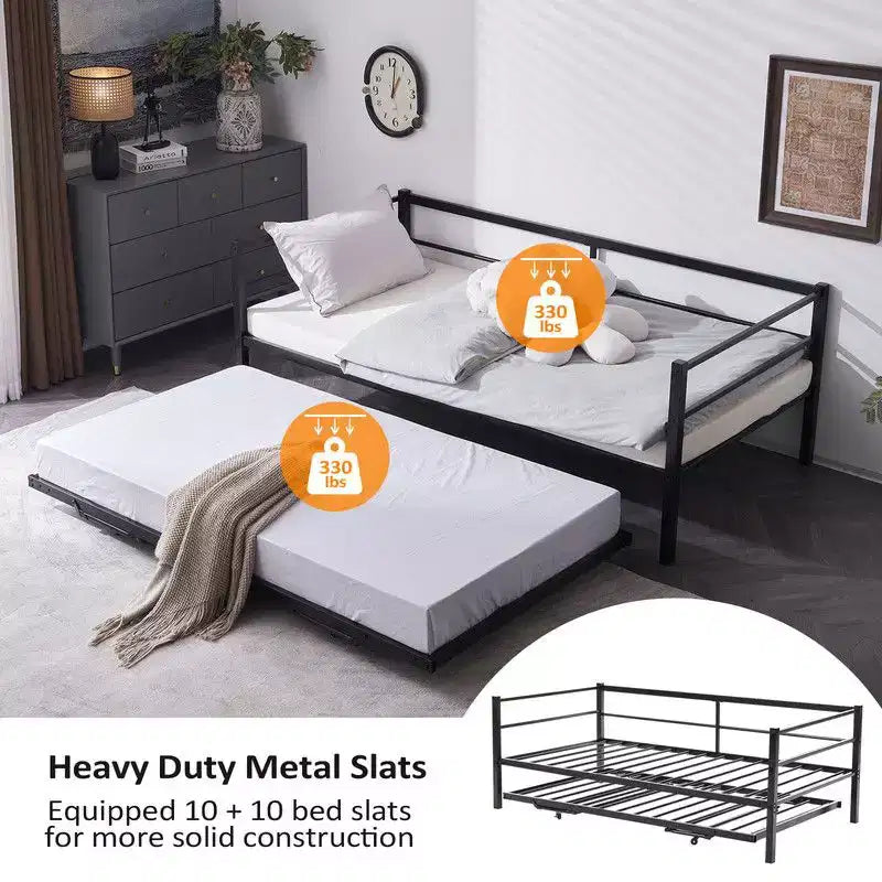 Karl Home Divano Letto Matrimoniale Bianco Twin Size con Rete Estraibile a Scomparsa Letto Matrimoniale in Metallo Resistente con Rete a Scomparsa Nessuna Molla Richiesta