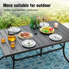 Captiva Designs Set da 8 Tavolo Rettangolare in Acciaio, Sedie con Braccioli Imbottite e Ombrellone da Esterno