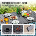 Captiva Designs Set da 8 Tavolo Rettangolare in Acciaio, Sedie con Braccioli Imbottite e Ombrellone da Esterno