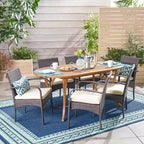 Set da pranzo Christopher Knight Home Mason da 7 pezzi in legno di acacia e vimini da esterno con cuscini