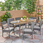 Set da pranzo Christopher Knight Home Mason da 7 pezzi in legno di acacia e vimini da esterno con cuscini