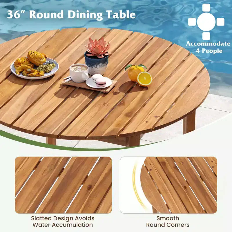 Tavolo da pranzo rotondo da esterno Costway per 4 persone, tavolo da patio in legno di acacia da 91 cm per giardino