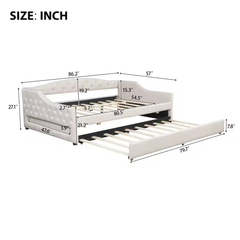 Letto a una piazza e mezza/una piazza in tessuto imbottito con striscia LED e 2 cassetti portaoggetti/secondo letto estraibile, struttura letto moderna in lino, beige/grigio - ModernLuxe