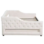 Letto a una piazza e mezza/una piazza in tessuto imbottito con striscia LED e 2 cassetti portaoggetti/secondo letto estraibile, struttura letto moderna in lino, beige/grigio - ModernLuxe
