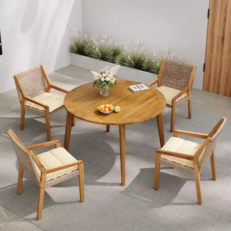 Christopher Knight Home Neva Set da Pranzo da Esterno 5 Pezzi con Tavolo in Legno di Acacia e Sedie in Vimini
