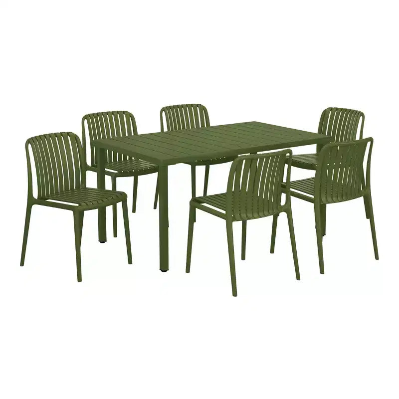 Set da 7 pezzi da pranzo per patio esterno WestinTrends Playa con sedie da patio impilabili