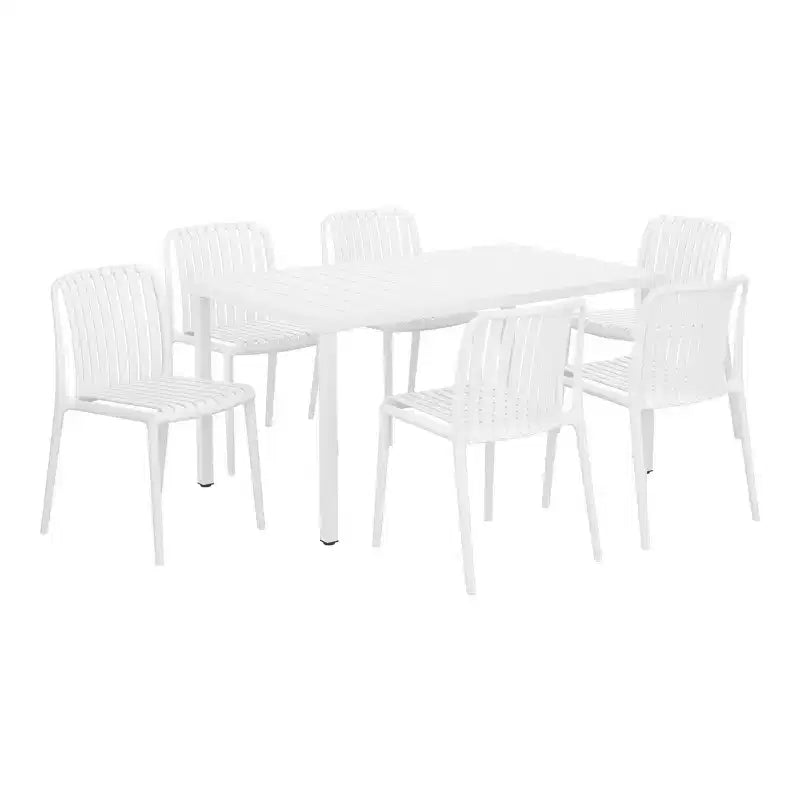 Set da 7 pezzi da pranzo per patio esterno WestinTrends Playa con sedie da patio impilabili