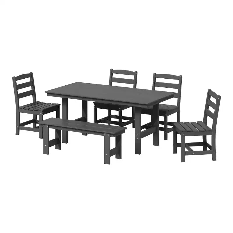 Set da pranzo rettangolare da esterno WestinTrends Ashore a 6 pezzi in HDPE con panca