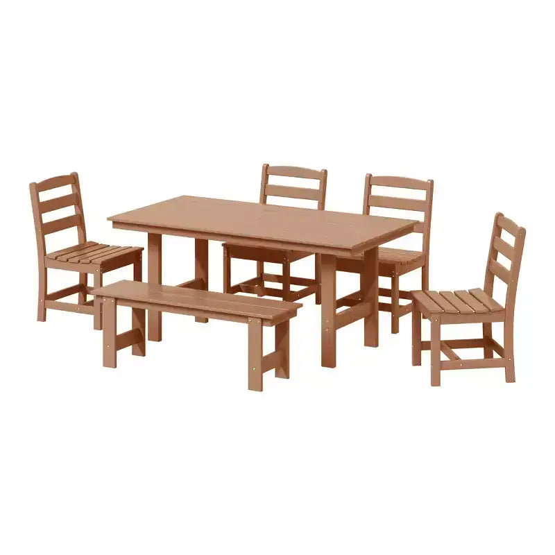 Set da pranzo rettangolare da esterno WestinTrends Ashore a 6 pezzi in HDPE con panca