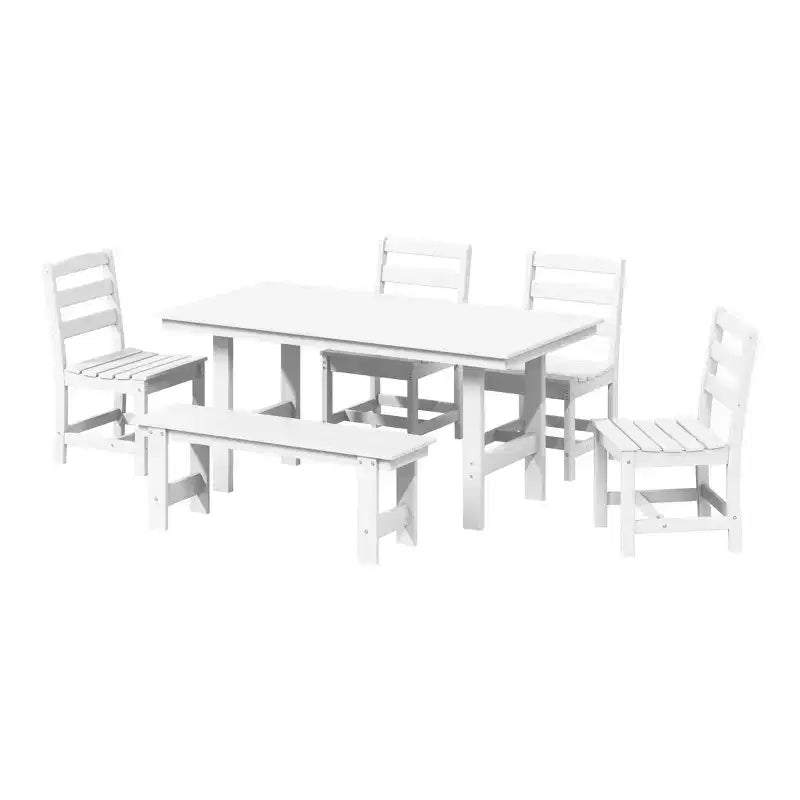 Set da pranzo rettangolare da esterno WestinTrends Ashore a 6 pezzi in HDPE con panca