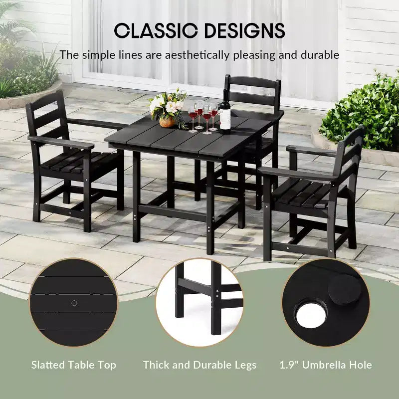 WestinTrends Ashore Set da pranzo quadrato da esterno 5 pezzi in HDPE con poltrone