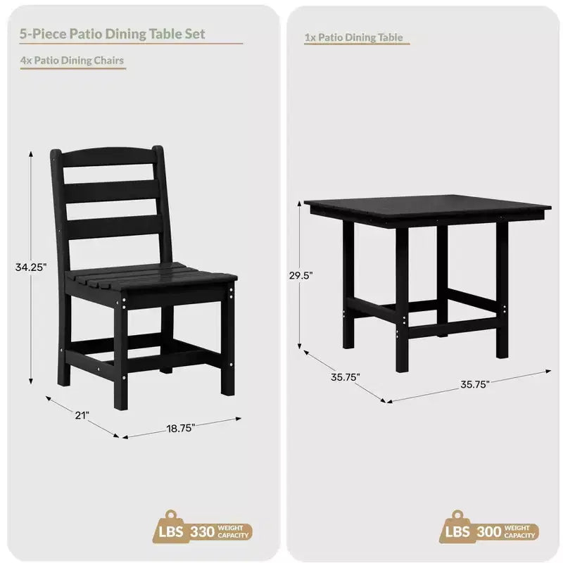 WestinTrends Ashore Set da pranzo quadrato da esterno 5 pezzi in HDPE con sedie laterali senza braccioli