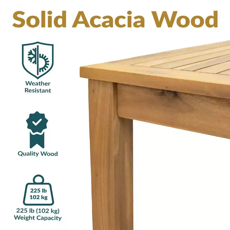 Tavolo da pranzo da esterno Sunnydaze Rodanthe in legno di acacia con finitura a olio naturale - 33,75 L