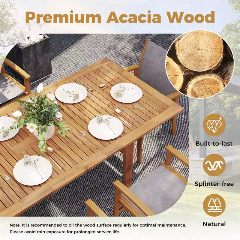 Tavolo da Pranzo Estensibile da Esterno Costway 55-71 in Legno di Acacia per 6-8 Persone