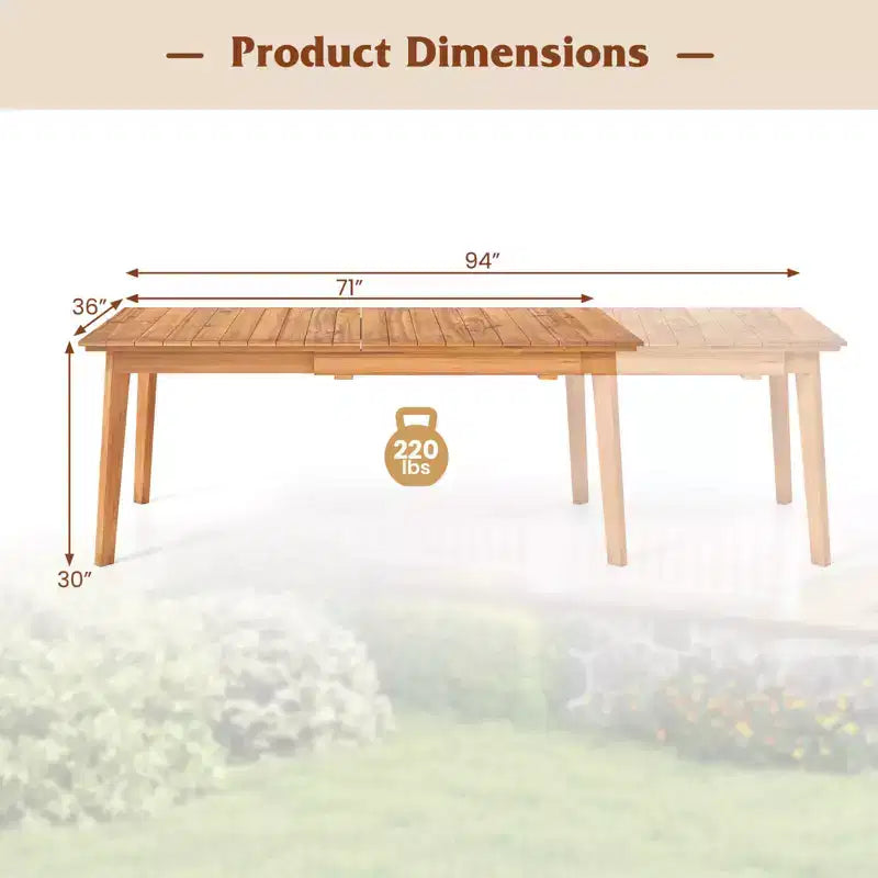 Tavolo da pranzo estensibile rettangolare da esterno Costway 71-94 in legno di teak, per 6-8 persone,