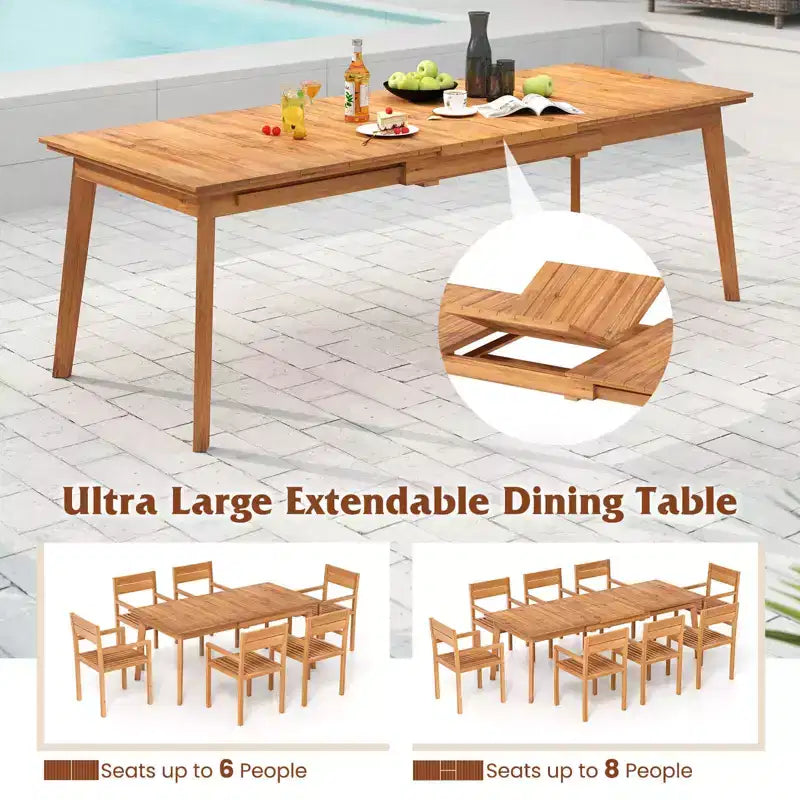 Tavolo da pranzo estensibile rettangolare da esterno Costway 71-94 in legno di teak, per 6-8 persone,