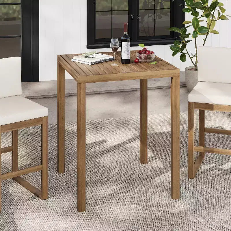 Christopher Knight Home Goleta Outdoor 39.5 Tall Acacia Wood Bar Height Table with Slatted Top