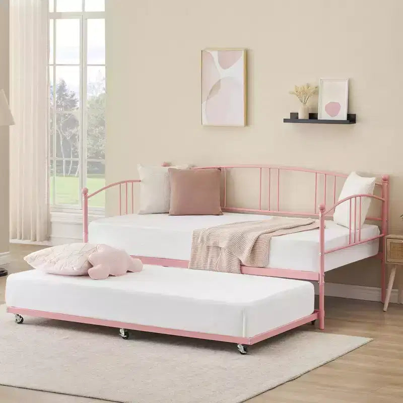 Divano letto con rotelle, Divano letto in metallo di dimensioni doppie, Letto a rotelle singolo con piattaforma a doghe in acciaio resistente per soggiorno, camera da letto e camera degli ospiti