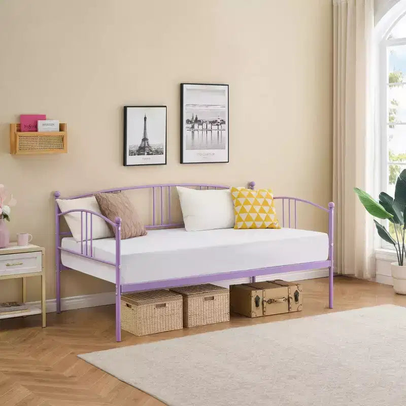 Divano letto con rotelle, Divano letto in metallo di dimensioni doppie, Letto a rotelle singolo con piattaforma a doghe in acciaio resistente per soggiorno, camera da letto e camera degli ospiti