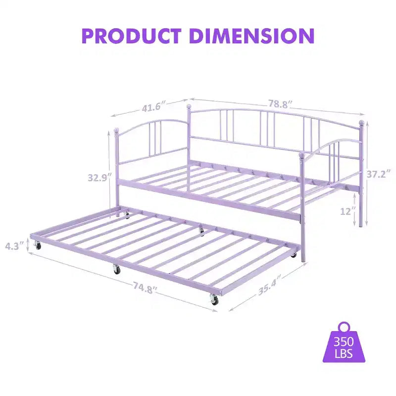Divano letto con rotelle, Divano letto in metallo di dimensioni doppie, Letto a rotelle singolo con piattaforma a doghe in acciaio resistente per soggiorno, camera da letto e camera degli ospiti
