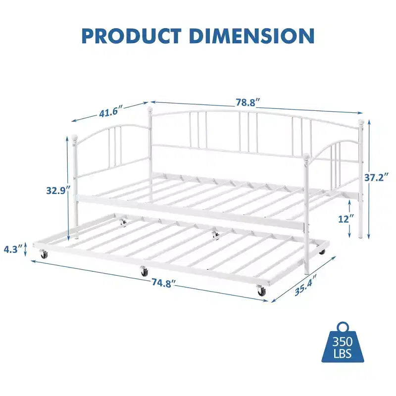 Divano letto con rotelle, Divano letto in metallo di dimensioni doppie, Letto a rotelle singolo con piattaforma a doghe in acciaio resistente per soggiorno, camera da letto e camera degli ospiti