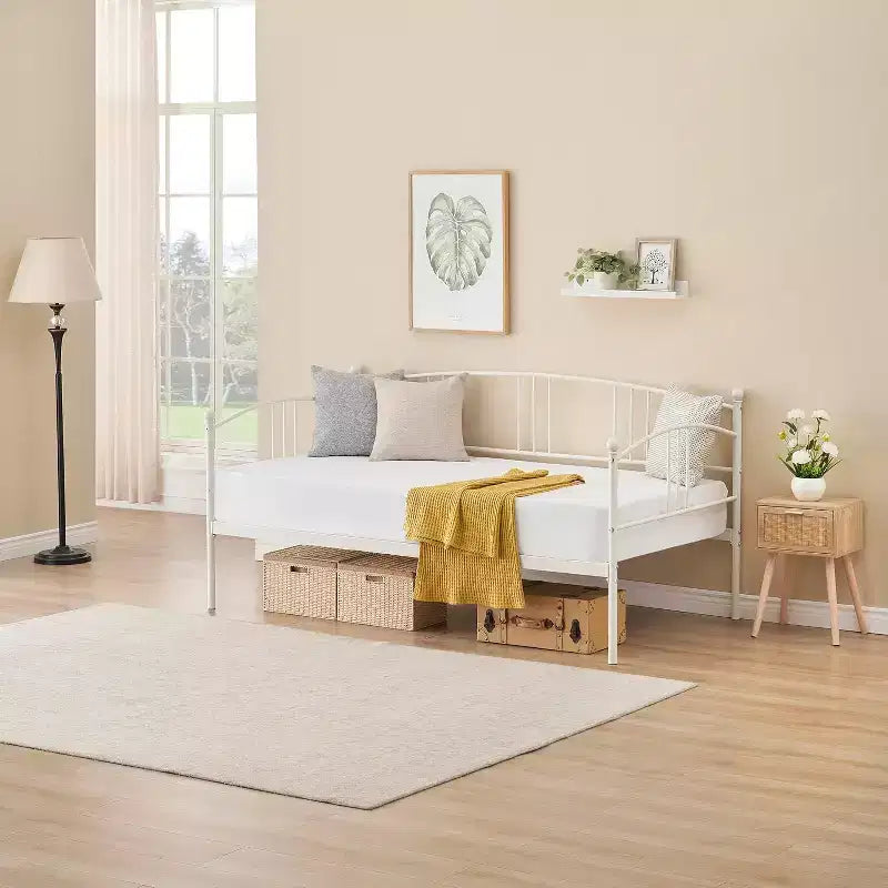 Divano letto con rotelle, Divano letto in metallo di dimensioni doppie, Letto a rotelle singolo con piattaforma a doghe in acciaio resistente per soggiorno, camera da letto e camera degli ospiti