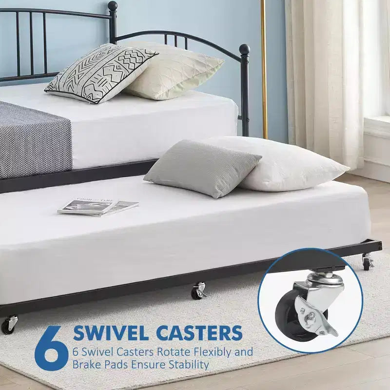 Divano letto con rotelle, Divano letto in metallo di dimensioni doppie, Letto a rotelle singolo con piattaforma a doghe in acciaio resistente per soggiorno, camera da letto e camera degli ospiti