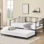 Daybed with Trundle, Metal Twin Size Day Bed, Trundle Bed Twin with Heavy Duty Steel Slats Platform for Living Room, Bedroom and Guest Room