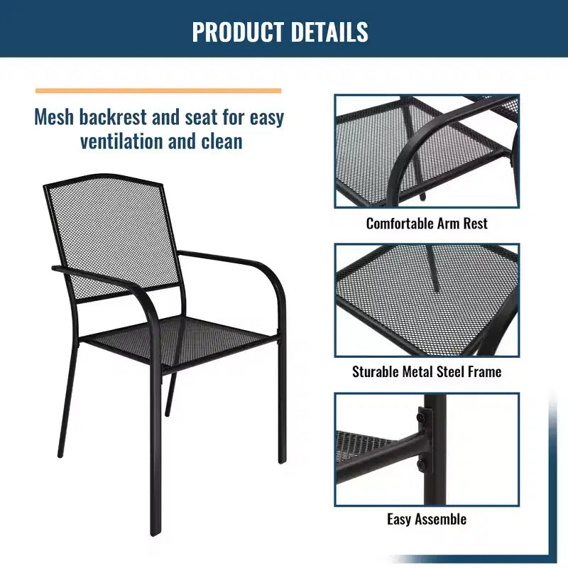 CLIHOME Set da pranzo da esterno 5 pezzi, con tavolo quadrato con foro per ombrellone e sedie in rete Set da patio