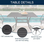 CLIHOME Set da pranzo da esterno 5 pezzi, con tavolo quadrato con foro per ombrellone e sedie in rete Set da patio