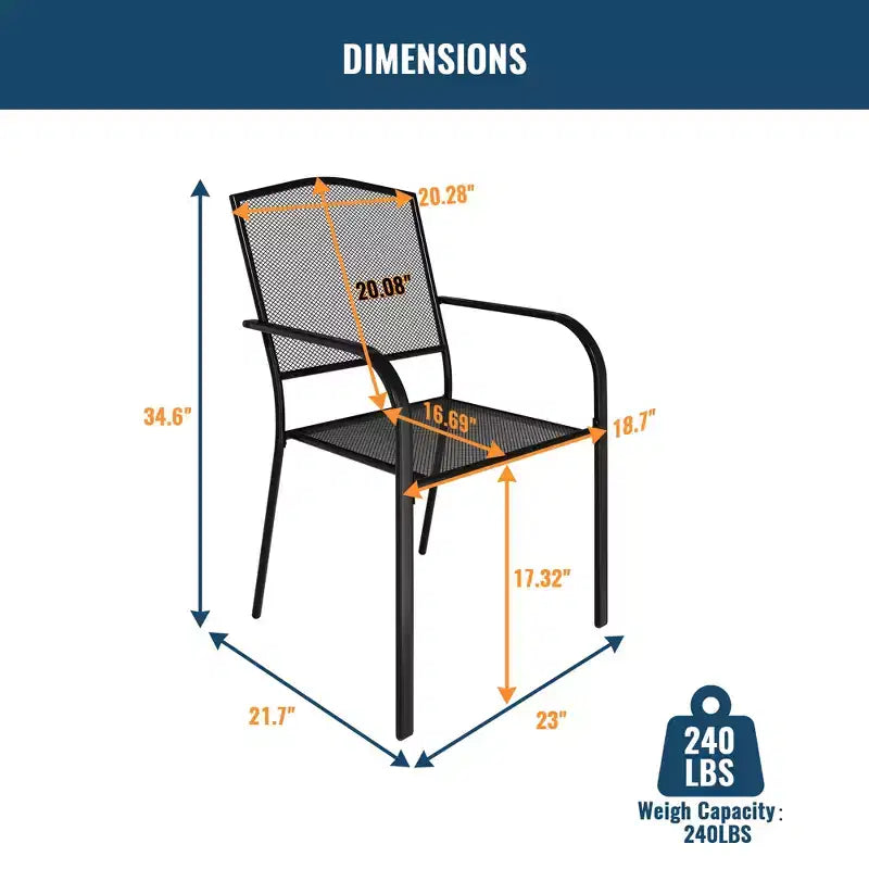 CLIHOME Set da pranzo da esterno 5 pezzi, con tavolo quadrato con foro per ombrellone e sedie in rete Set da patio