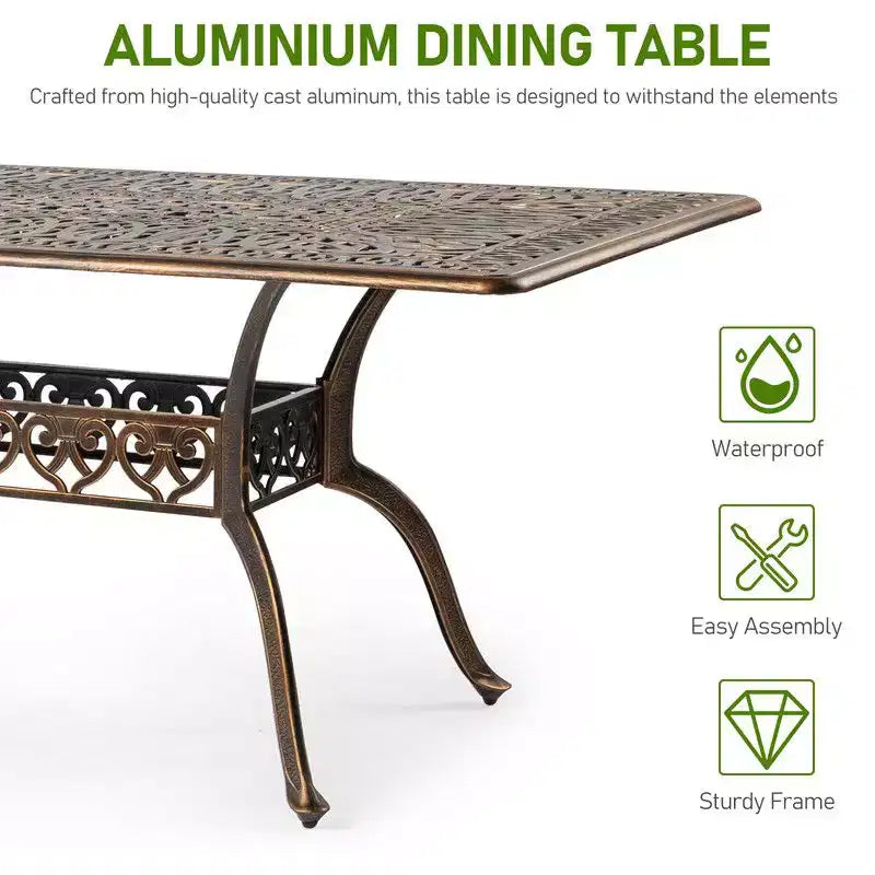 Tavolo rettangolare Karl Home in alluminio bronzato da 87 pollici per patio