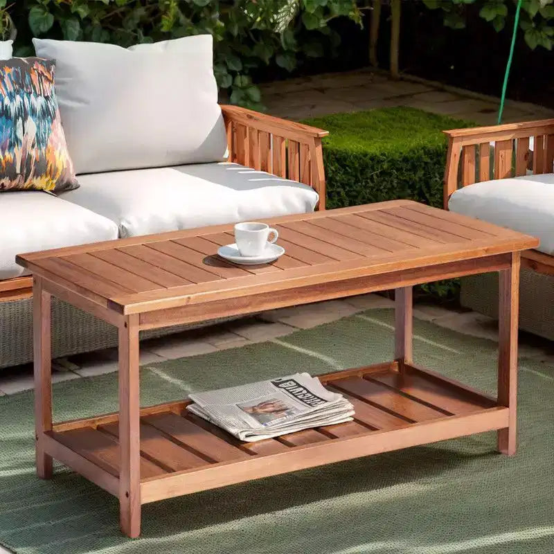 Tavolino da caffè Karl Home da giardino a 2 ripiani in legno di pioppo