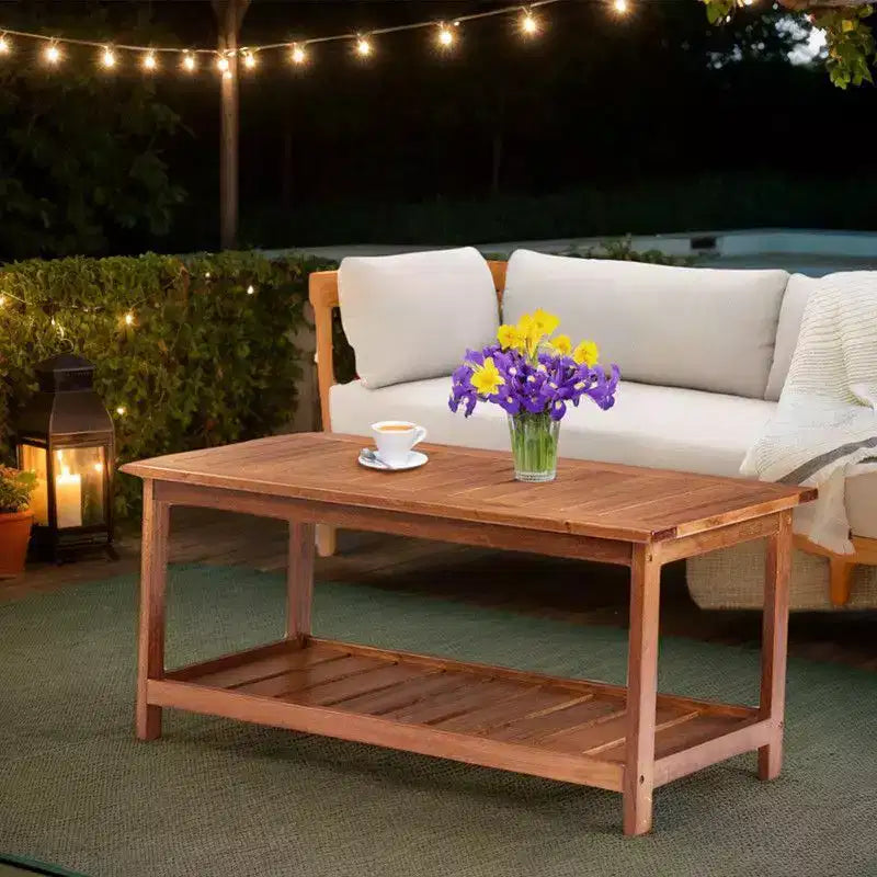 Tavolino da caffè Karl Home da giardino a 2 ripiani in legno di pioppo