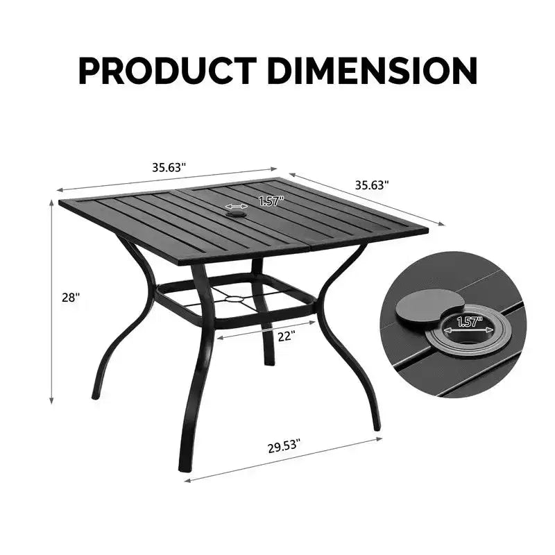 Tavolo da pranzo quadrato Karl Home Patio da 35 pollici in acciaio con foro per ombrellone da 1,57 pollici