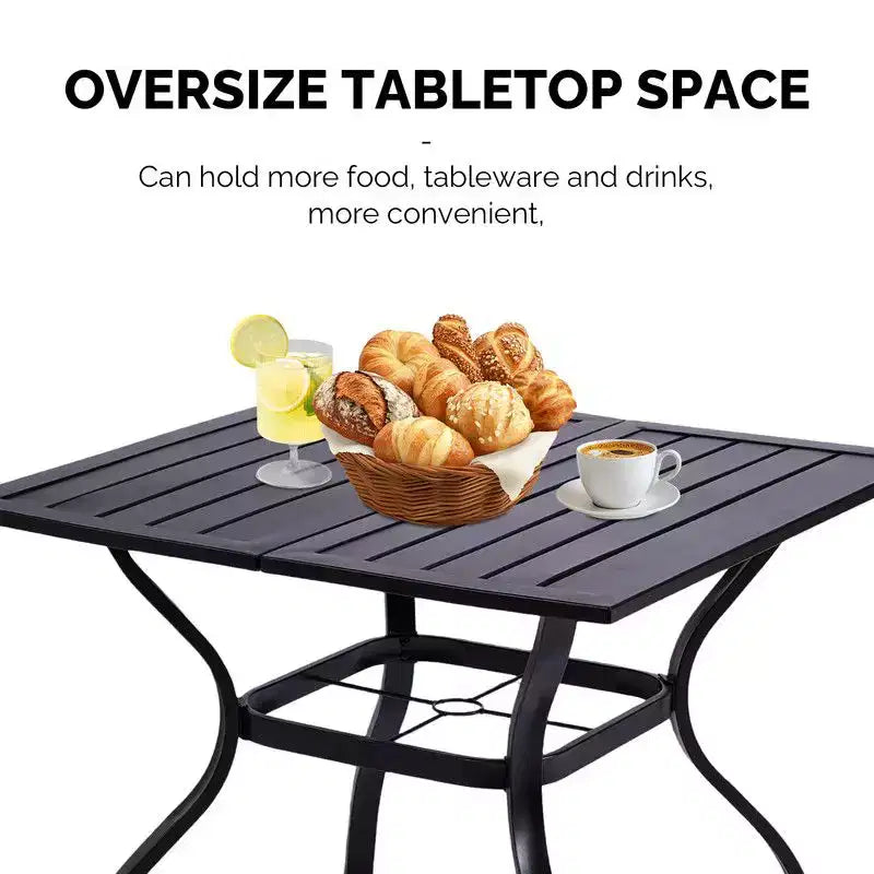Tavolo da pranzo quadrato Karl Home Patio da 35 pollici in acciaio con foro per ombrellone da 1,57 pollici
