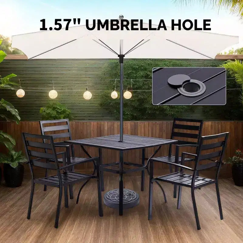 Tavolo da pranzo quadrato Karl Home Patio da 35 pollici in acciaio con foro per ombrellone da 1,57 pollici