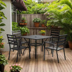 Tavolo da pranzo quadrato Karl Home Patio da 35 pollici in acciaio con foro per ombrellone da 1,57 pollici