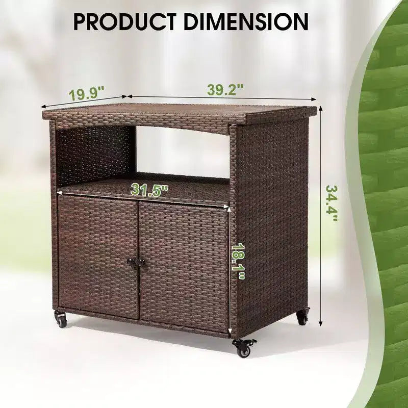 Tavolo da Bar con Ruote Karl Home in Rattan Marrone