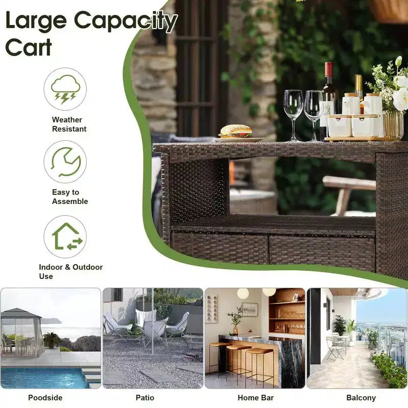 Tavolo da Bar con Ruote Karl Home in Rattan Marrone