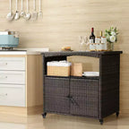 Tavolo da Bar con Ruote Karl Home in Rattan Marrone