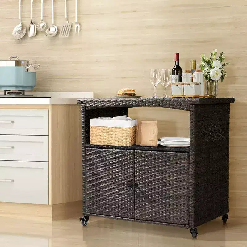 Tavolo da Bar con Ruote Karl Home in Rattan Marrone