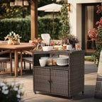 Tavolo da Bar con Ruote Karl Home in Rattan Marrone