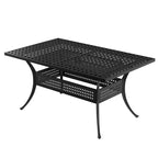 CLIHOME Cast Aluminum Patio Extendable Rectangular Outdoor Dining Table with Umbrella Hole